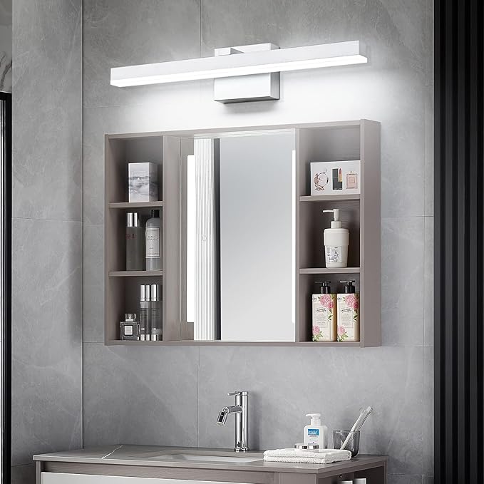 PRESDE Modern 24inch Bathroom Vanity Light LED Bathroom Light Fixture Over Mirror Dimmable Silver Bath Wall Lighting