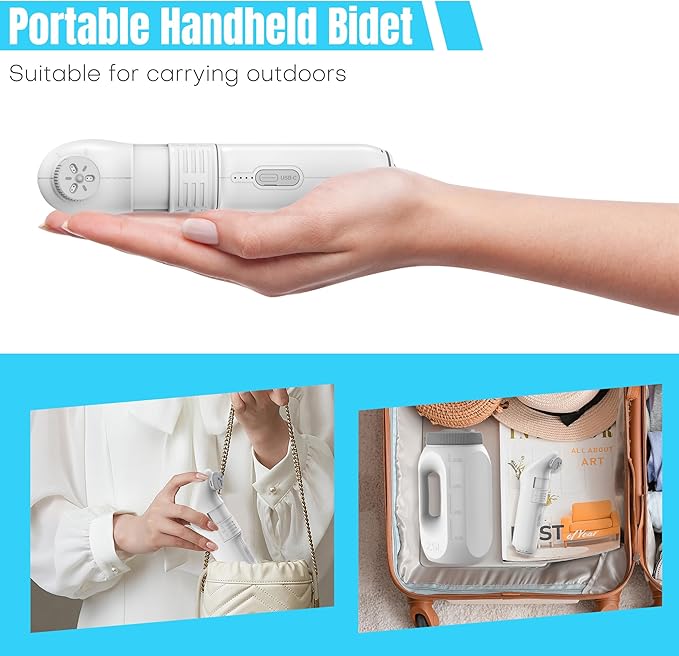 Teabelle Portable High Pressure Electric Bidet with 2.5L Water Bottle, USB-C Rechargeable Travel Bidet, Waterproof Handheld Sprayer for Personal Hygiene & Baby Care