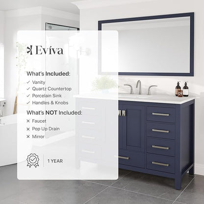 Eviva Aberdeen 48 in. Blue Single Sink Bath Vanity with Carrara Quartz Top and Undermount Porcelain Sink