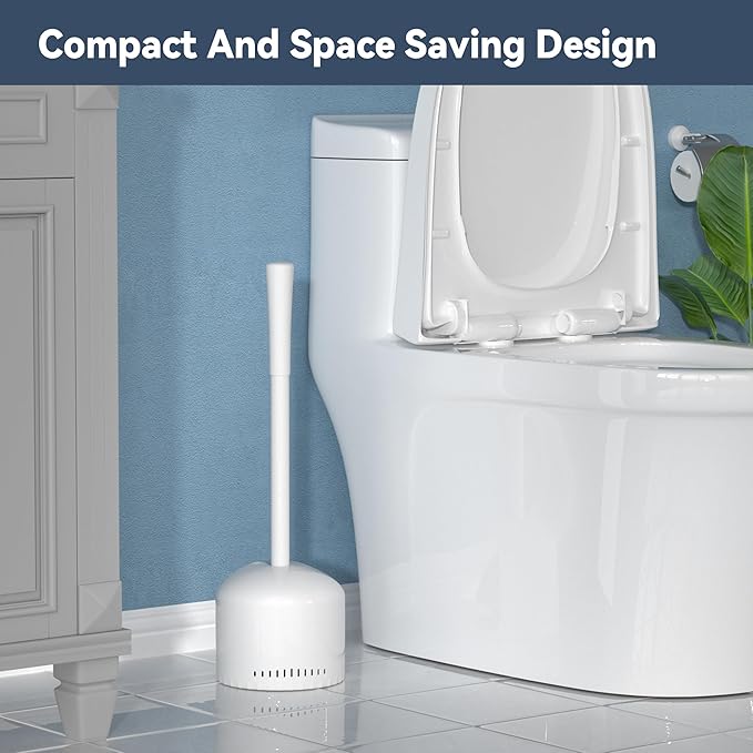 TRENTI Toilet Plunger with Holder, Plunger with Holder for 5.3-inch Toilet Drain, Plungers for Bathroom with Holder, Toilet Plunger Heavy Duty (2, White)