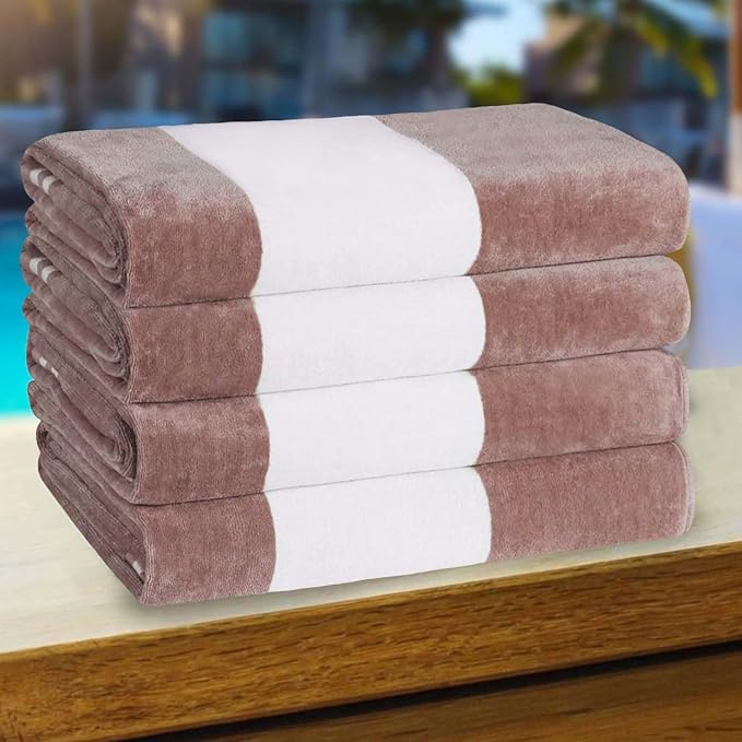 Superior Cotton Striped Beach Towels, Colorful Towels for Adult, Kid, Pool, Swimming, Sand, Travel, Large Oversized, Absorbent, Fast Drying, Bath Basics, Cabana Collection, Set of 4, Taupe