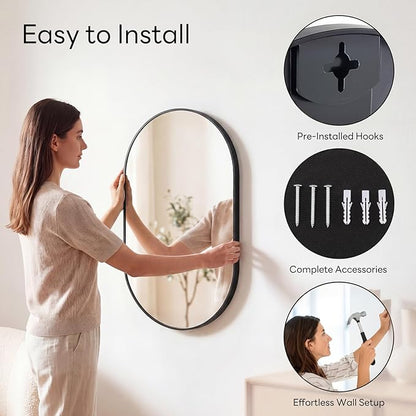 Sweetcrispy Oval Bathroom Wall Mirror, Vanity Mirror, 20x30 Inch | Metal Frame Tempered Glass, Over Sink Living Room, Bedroom Entryway Hang, Horizontal or Vertical, Black
