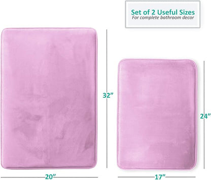 Clara Clark Bathroom Rug Set, 2 Piece Velvet Memory Foam Bath Mats with Non-Slip PVC Backing - Lavender Dream, Dries Quickly, Washable, Waterproof, Fade Resistant - 17x24 + 20x32 inches