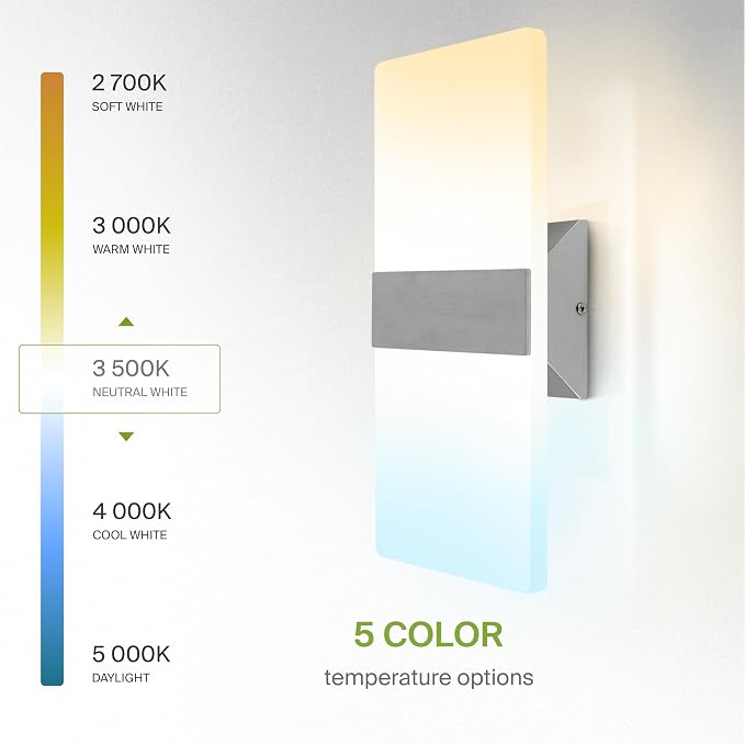 ASD 14 Inch Indoor LED Wall Sconce - 24W 2700K-5000K Dimmable Brushed Nickel Wall Sconce Lights for Living Room, Bedroom, Bathroom, Hallway - Modern Wall Sconces Hardwired, ETL Interior Light
