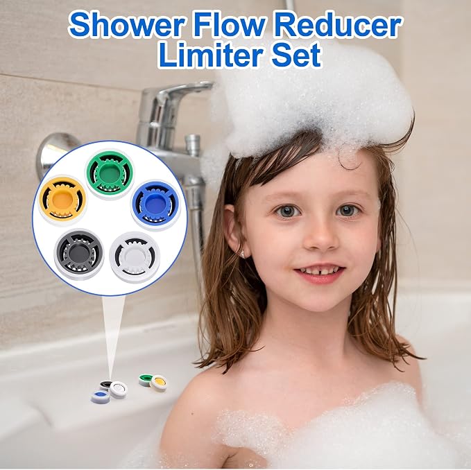 PAGOW 10pcs Shower Flow Reducer Limiter, gpm 1.5 1.8 2.0 2.5 3.0 | Water Saver Adapter Set for Handheld Shower, Bathroom, Toilet (0.56x0.54 x 0.21inch)