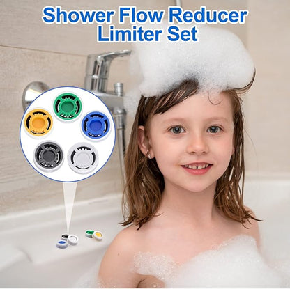 PAGOW 10pcs Shower Flow Reducer Limiter, gpm 1.5 1.8 2.0 2.5 3.0 | Water Saver Adapter Set for Handheld Shower, Bathroom, Toilet (0.56x0.54 x 0.21inch)