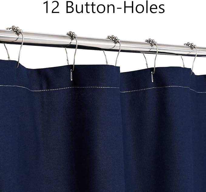 DOSLY Ides Farmhouse Navy Blue Shower Curtain for Bathroom, Beige and Navy Stripe, Button Curtain, Cotton Blend Woven Fabric, Rustic Charm Country Chic Style, 72x78 in