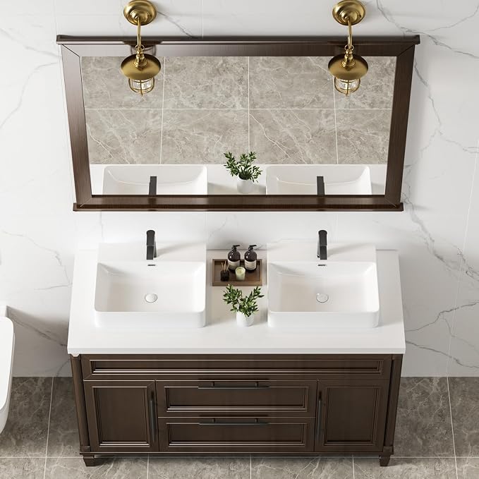 KINGWONG 20 Inch Ceramic Vessel Sink | White Rectangular Bathroom Sink Above Counter or Wall Mounted | Porcelain Vanity Basin with Overflow Hole Easy Clean Glossy Finish for RV Farmhouse Modern Bath