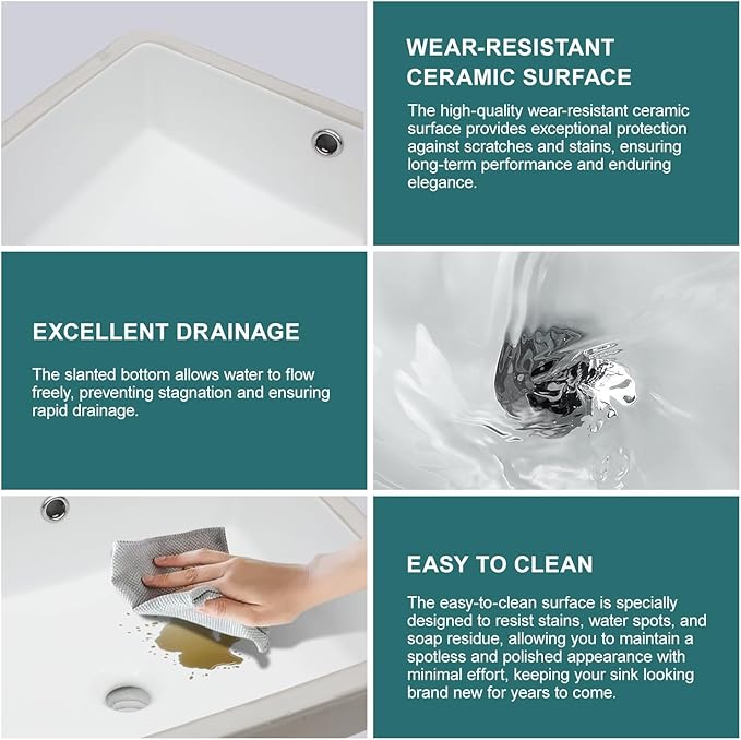 Undermount Bathroom Sink 20''x16'' White Rectangle Bathroom Sink Porcelain Ceramic Sink Vanity Basin Lavatory Sink Vessel Sink