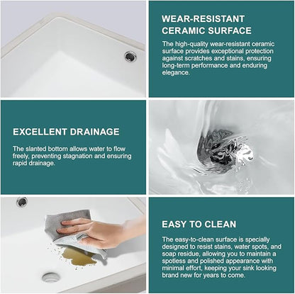 Undermount Bathroom Sink 20''x16'' White Rectangle Bathroom Sink Porcelain Ceramic Sink Vanity Basin Lavatory Sink Vessel Sink