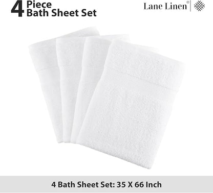 Lane Linen 100% Cotton 4 Pack Bath Sheets (35"x66") - Ring Spun, Extra Large Towel Sets - Quick Drying, Soft, Low lint & Highly Absorbent - Premium Quality Oversized Daily Use Bathroom Towels - White | Cotton Bath Sheets - Oversized & Roomy, Lightweigh...