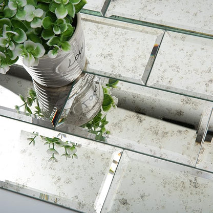 Peel and Stick Beveled Antique Mirror Tile Subway Mirror Glass Backsplash 3x6 Inch for Kitchen Bathroom Wall (40 Pcs, 5 SQ.FT.)