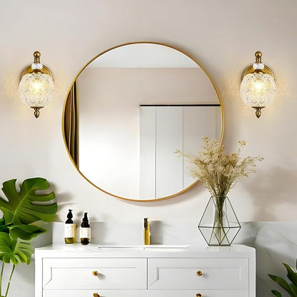 1 Piece Vintage Wall Sconce, 1-Light Mid Century Matte Brass Finish Wall Sconce with Globe Glass Shade, Retro Light for Bathroom, Bedroom, Living Room,Powder Room