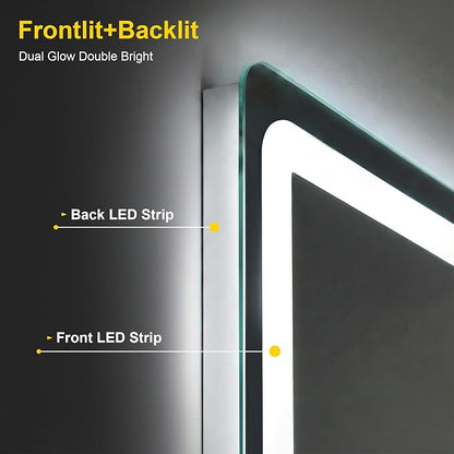 LED Bathroom Mirror with Lights, 24"x32" Lighted Vanity Mirror for Wall | Anti-Fog, Dimmable 3 Color Light, Backlit+Frontlit, Shatterproof Tempered Glass, Memory Function