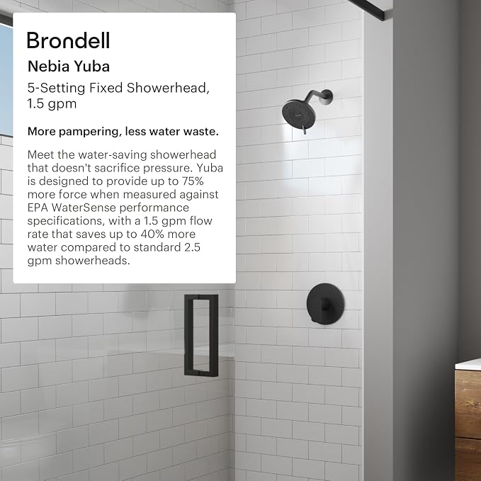 Brondell Nebia Yuba Fixed Shower Head, 5- Setting, Precision Nozzle, Brushed Nickel