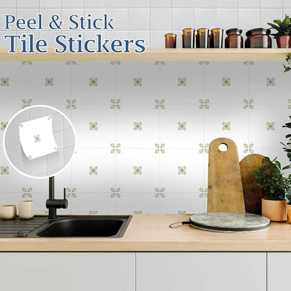 Peel & Stick Tile Stickers 12 PCS Self Adhesive Backsplash Decorative Wall Stickers for Kitchen Bathroom Tile Decals Waterproof & Removable 6" x 6" (Light Green)