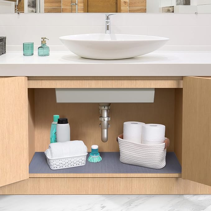 Con-Tact Brand Under Sink Mat, Waterproof Mat for Under Kitchen Sink, Bathroom, and Laundry Room, Non-Adhesive and Durable Shelf Liner, Easy to Clean, 24" x 48", Blue Woven