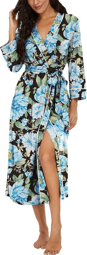 PrinStory Womens Robe Long Knit Bathrobe Lightweight Soft Robes Ladies Bath Robe