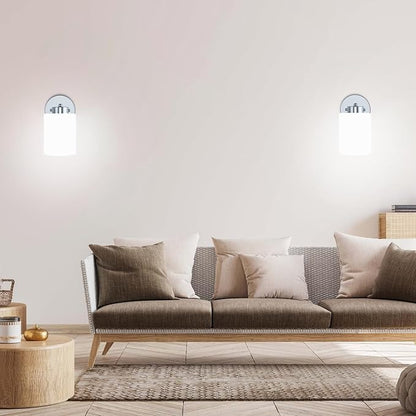 Frosted Wall Sconce Set of Two,Chrome Sconce Bathroom Lighting,Modern Chrome Vanity Light,Mid-Century Vanity Sconces for Bathroom,Livingroom,Kitchen