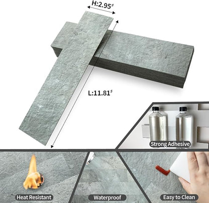 AULIGET 40-Piece Mountain Rock Peel and Stick Backsplash Wall Tiles, 3" x 12" PVC Faux Stone Stick on Tiles for Backsplash Kitchen, Bathroom, Laundry Room, Camper, Fireplace