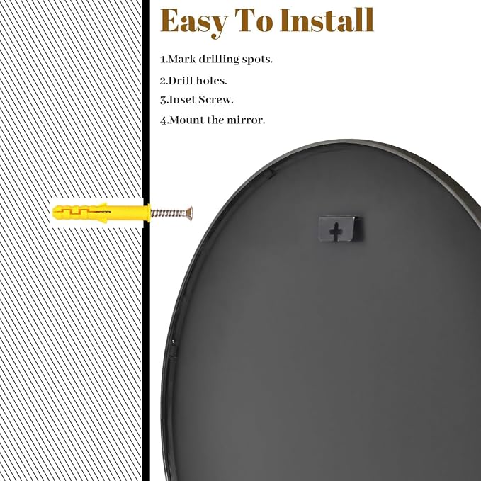 Black Round Mirror, Small 16" Circle Mirror, Round Wall Mirror with Simple Metal Frame, Modern Round Mirror Hanging for Bathroom, Bedroom, Entryway Wall Decoration, (16" Black)