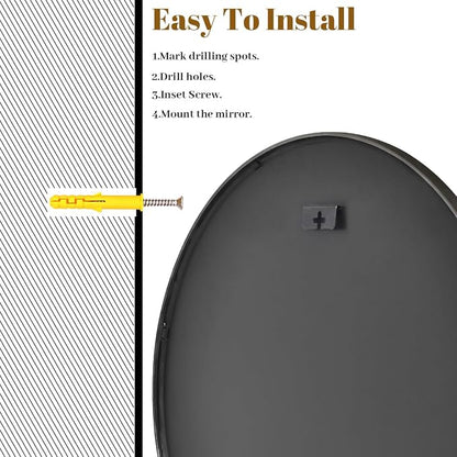 Black Round Mirror, Small 16" Circle Mirror, Round Wall Mirror with Simple Metal Frame, Modern Round Mirror Hanging for Bathroom, Bedroom, Entryway Wall Decoration, (16" Black)