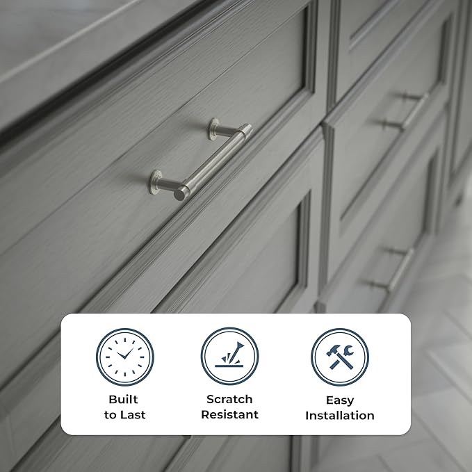 Franklin Brass Francisco (10-Pack) Cabinet Handles 4" Hole Center Pulls | Satin Nickel Hardware for Kitchen Drawers, Dressers, Furniture P29617K-SN-B
