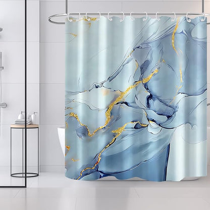 AWERT Dreamy Ink Art Light Blue Marble Shower Curtain for Bathroom Modern High Definition Printing Waterproof Shower Curtain with Hooks Bathroom Decor 72x72inch