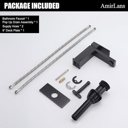 Oil Rubbed Bronze Bathroom Faucet 1 Hole, Stainless Steel Single Hole Bathroom Sink Faucet with Pop Up Drain, Bronze Lavatory Sink Faucet AML-1141-ORB