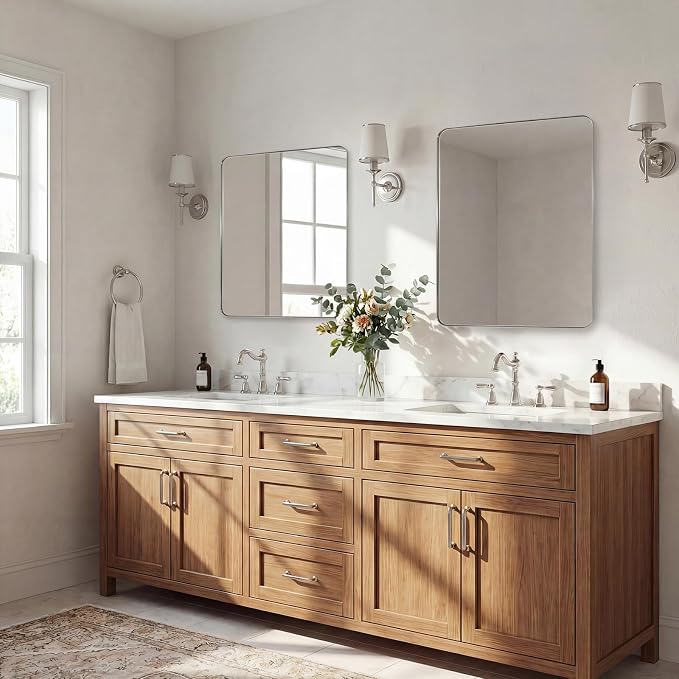 Brushed Nickel Mirrors for Bathroom Sink, 24x30 Inch Bathroom Vanity Mirror with Rectangular Metal Frame-Modern Clean Design with Superior Stainless Steel Frame