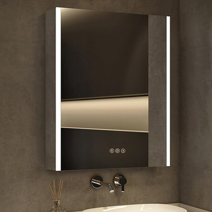 20 x 28 Inch Medicine Cabinet with Mirror and LED Light for Bathroom | Recessed, Wall-Mounted, Dimmable, Anti-Fog, Memory Function, 3 Color Mode, Outlet&USB, Adjustable Shelf, ETL Listed, Aluminum