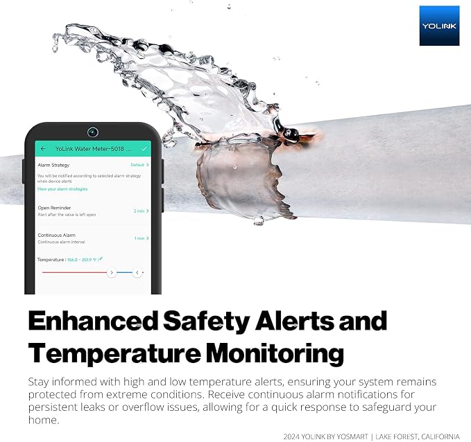 NSF Certified YoLink FlowSmart All-in-One Smart Water Meter & Auto Shutoff for 1.25" Pipes, LoRa Long-Range, Real-Time Leak Detection, 10-Year Battery, 80+ Device Ecosystem, Hub Required