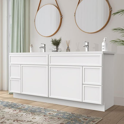 HomeBeyond 72 Inches Bathroom Vanity Base Cabinet Without Sink, Double Sink Top with Door & Soft Closing Drawers, Sturdy Floor Mounted Cabinet 2-Door 4-Drawer, White