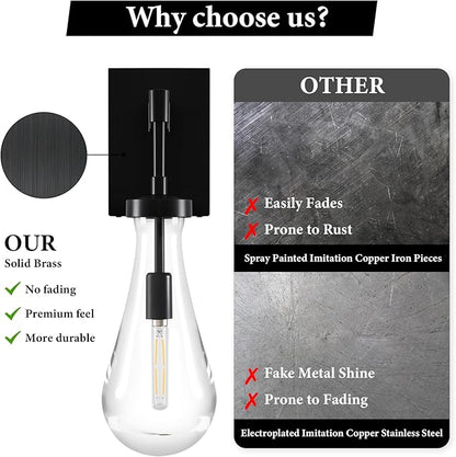Raindrop Brass Crystal Wall Sconce: Clear Solid Indoor Sconces with Bulbs - Modern Luxury Black Light Fixtures - Dimmable Vanity Lamp for Bedroom Living Room Bathroom Hallway Bedside Lighting