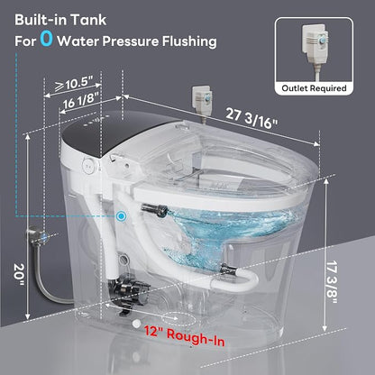 CANEST FC-001 Smart Bidet Toilet, Auto Open Close, 17" ADA Height, ECO Mode | Toilet with Bidet Built in, 1000g MaP Dual Flush, Instant Warm Water, Elongated Heated Seat, Night Light, Deodorization