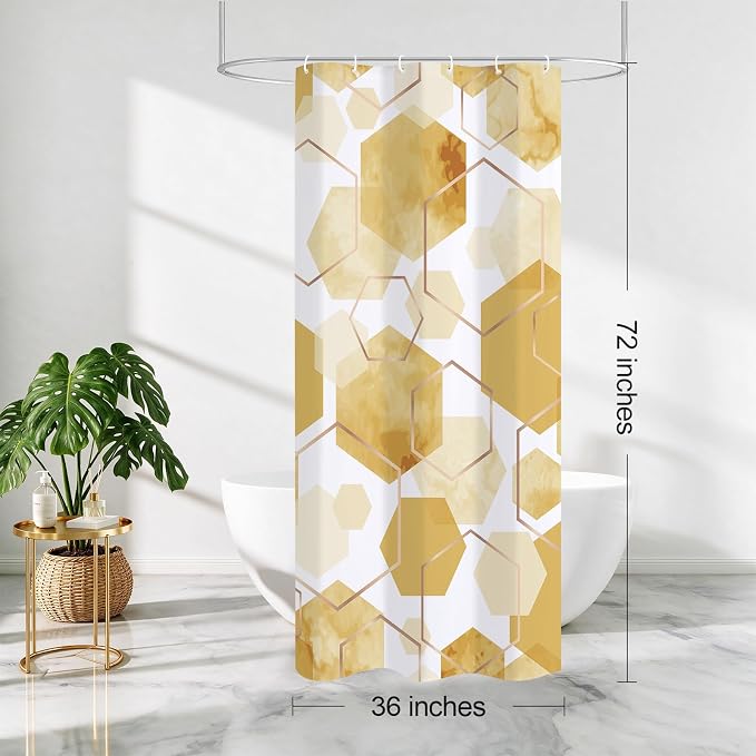 Litabel Small Stall Shower Curtain Set, Geometric Bathroom Decor 36x72 | Narrow Half Modern Minimalist Shower Curtais, Yellow Geometric Art Print Abstract Waterproof Bath Curtain