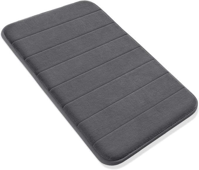 Yimobra Memory Foam Bath Mat, Super Soft Absorbent Bathroom Rug Non Slip 31.5x20 Inch, Quick Dry, Machine Washable Floor Carpet for Tub Shower, Home Decor Accessories, Dark Gray