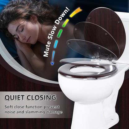 Round Toilet Seat Molded Wood Toilet Seat with Quietly Close and Quick Release Hinges, Easy to Install also Easy to Clean by Angol Shiold (Round, Dark Brown)