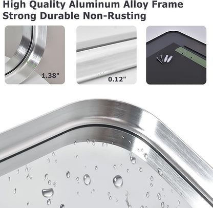 Easly Silver Bathroom Mirror for Wall, 36x24 Inch Rectangular Aluminum Alloy Framed Mirror, Modern Wall Mounted Vanity Mirror for Bathroom, Vertical or Horizontal