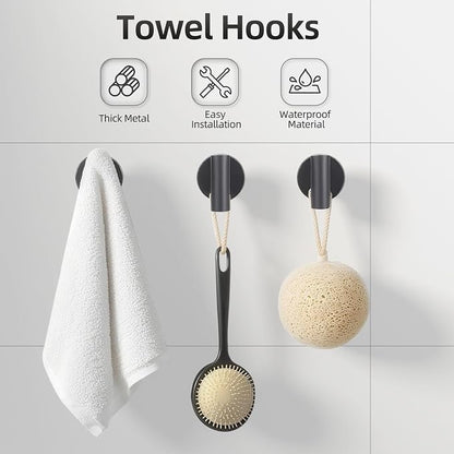 Matte Black Bathroom Hardware Accessories Towel Bar Set 5 Pieces | Stainless Steel Black Towel Rack Set Including 16in Towel Bar Wall Mounted, Toilet Paper Holders, Towel Rings, Towel Hooks