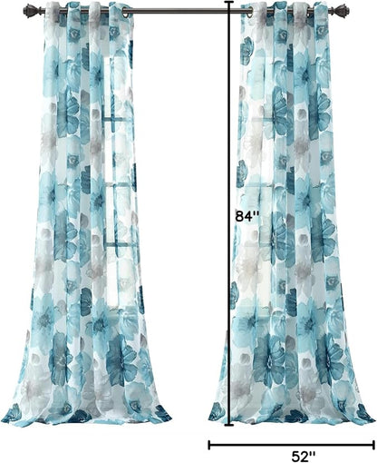 Lush Decor Leah Floral Sheer Window Curtain Panels Pair 52"W x 84"L Blue - Floral Curtains for Bedroom - Sheer Curtains for Living Room