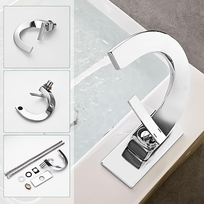 Single Hole Bathroom Sink Faucets,Brass Vainty Faucet Chrome Finish | Lead-Free, Single Handle Faucet for Sink, Vanity, RV, Lavatory, Suitable for 1 or 3 Holes Faucet