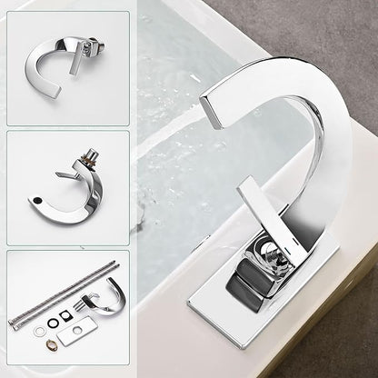 Single Hole Bathroom Sink Faucets,Brass Vainty Faucet Chrome Finish | Lead-Free, Single Handle Faucet for Sink, Vanity, RV, Lavatory, Suitable for 1 or 3 Holes Faucet