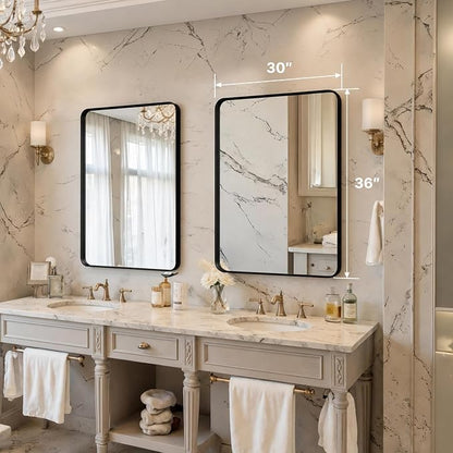36"x30" Bathroom Vanity Mirror for Wall Aluminum Framed Farmhouse Rectangle | Anti-Rust, HD Reflection Anti-Desilvering, Distortion Free, Tempered and Shatter-Proof Wall Mounted Mirror, Black