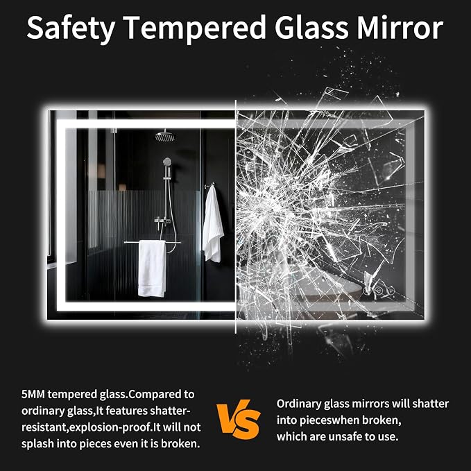 LED Bathroom Mirrors 36"x50" Bathroom Mirror with Lights for Wall, Backlit + Front Lit, 3 Colors, Anti-Fog, Dimmable Brightness for Vanity,Bathroom, Entryway, Living Room