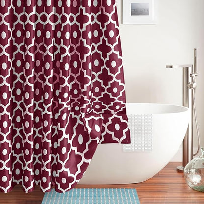 Fabric Modern Moroccan Shower Curtains for Bathroom-Burgundy & White | 72"W x 72"L Textured Faux Linen Elegant Classic Bath Decor-Hotel Quality Transitional Geometric Washable & Breathable Cloth
