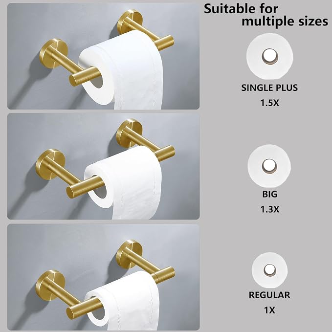 Brushed Gold Flip Toilet Paper Holder, Towel Ring Set 2 Pieces Hand Towel Holder for Bathroom Hardware Accessories Set SUS304 Stainless Steel Sturdy Wall Mount Bathroom Holder