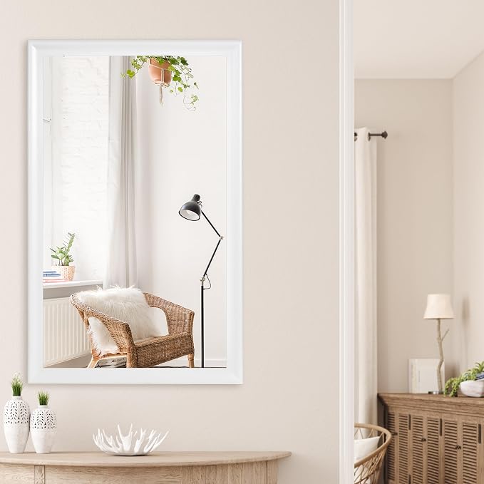 White Wall Mirror for Bathroom,Rectangle Large 30 x 48 inch Vanity Mirrors | Rustic Hanging Mirror for Living Room,Bedroom,Entryway