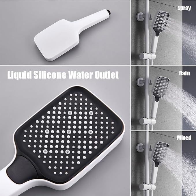 BEITH Thermostatic Shower System, 4 Piano Keys Shower Faucet Set, 31x20cm Square Shower Set, Digital Display, 360° LED Ambient Light, Hydroelectric Power, with Bathtub Faucet, Booster Spray Gun