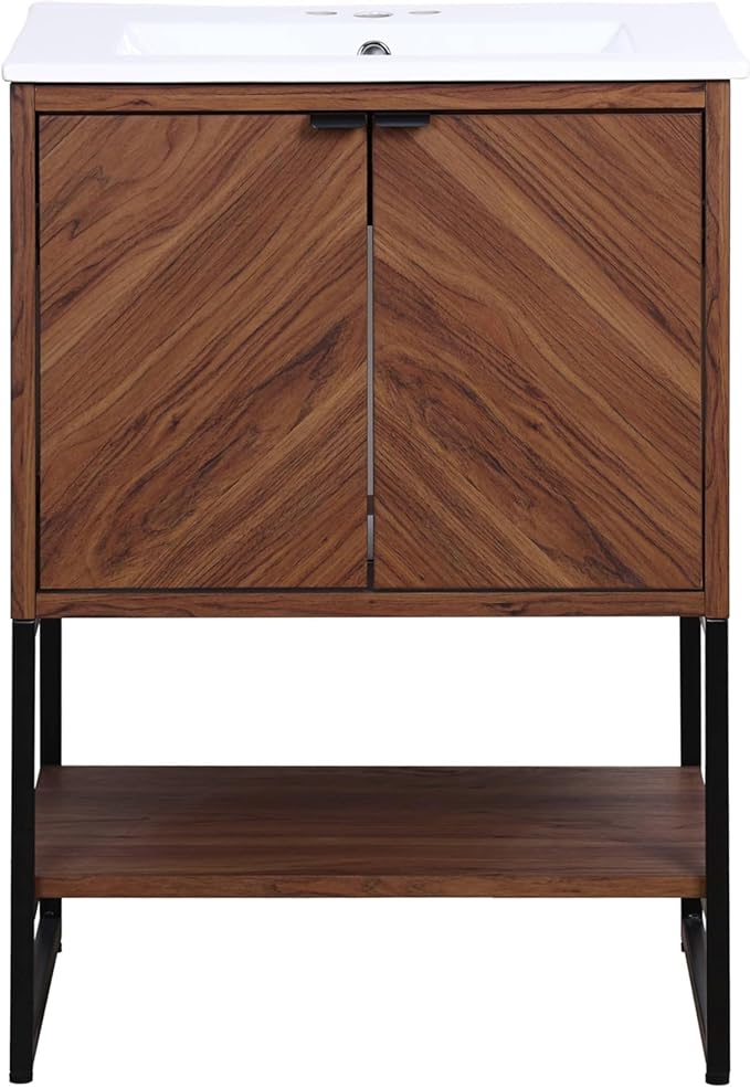 JONATHAN Y VAN1013B Juhl 23.5 in. W x 18 in. D x 33 in. H Chevron-Front Modern Minimalist 2-Shelf Bathroom Vanity Cabinet Only with Soft Closing Doors (Sink Basin Not Included), Walnut